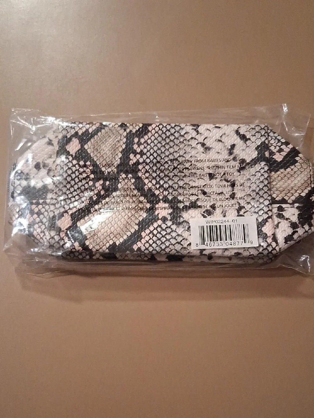 tarte Snake Print Makeup Pouch in Beige and Black with Gold Accent (Sealed-NIP)
